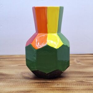 Handpainted Multi Vase Tall Bud Fun Deco Color Bright Retro Art Signed MG